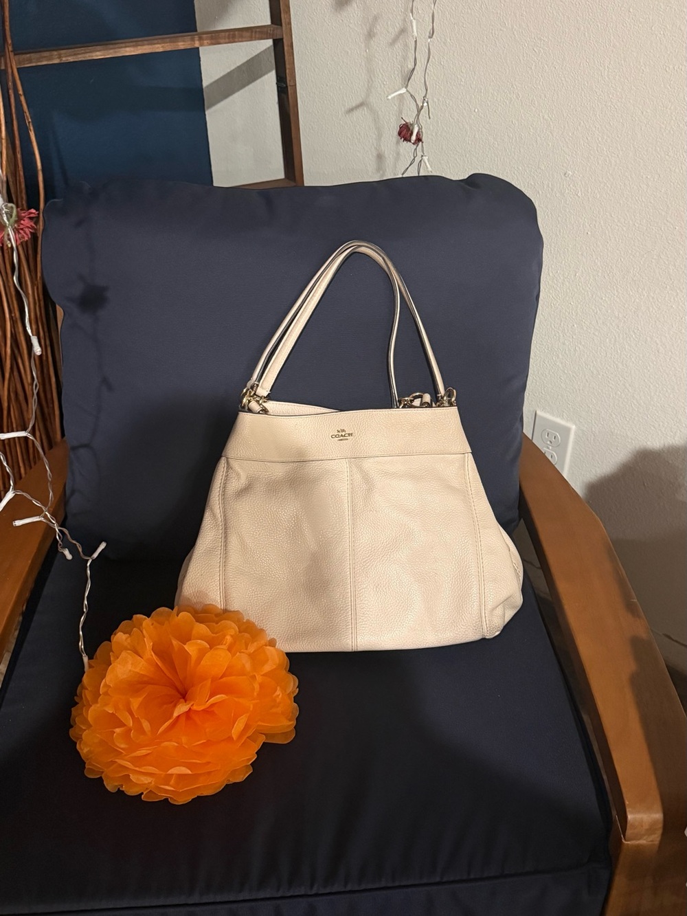 Coach Cream Pebbled Leather Shoulder Bag
